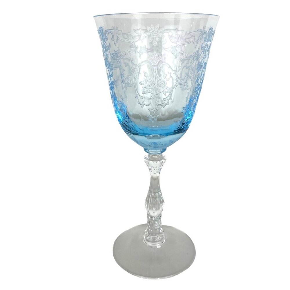Vintage Fostoria Claret Wine Navarre Blue Wine Glass Water Goblet with New Tag